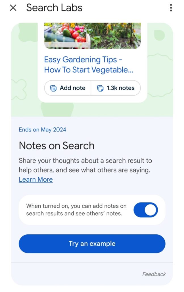Google new feature, add notes